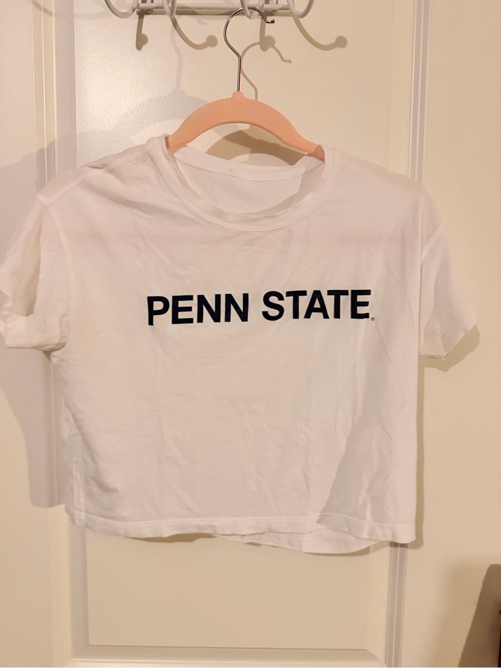lululemon athletica White Crop Top with Navy 'PENN STATE' Logo